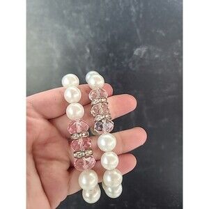 Faux Pearl And Rhinestone Beaded Stretchy Bracelets Vintage